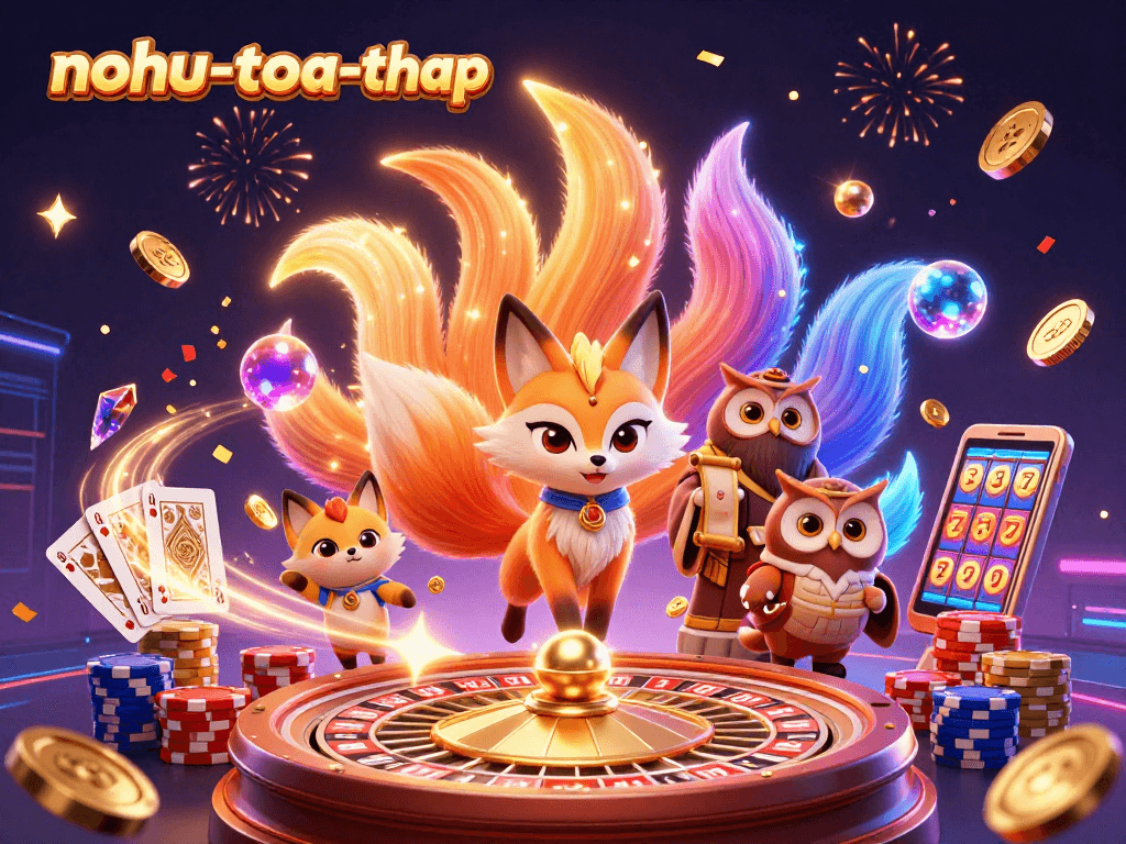 Engage with nohu-toa-thap's thrilling 3D gaming experience featuring vibrant characters and casino elements.