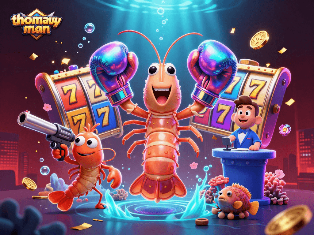 Experience thrilling wins with thomayman in a dynamic digital casino illustration featuring vibrant game elements.