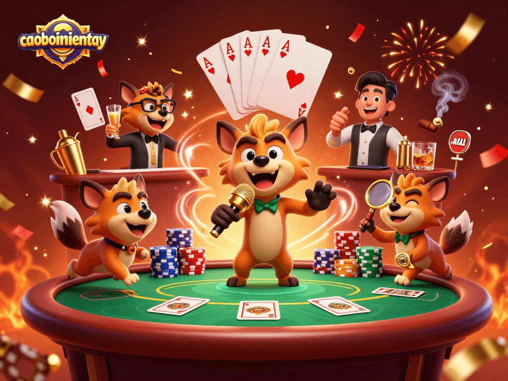 Engage in thrilling poker with caoboimientay featuring humorous hyenas at a lively casino.