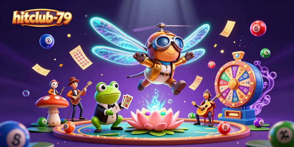 Experience the thrill at hitclub-79 with vibrant casino action featuring a dragonfly pilot and game elements.