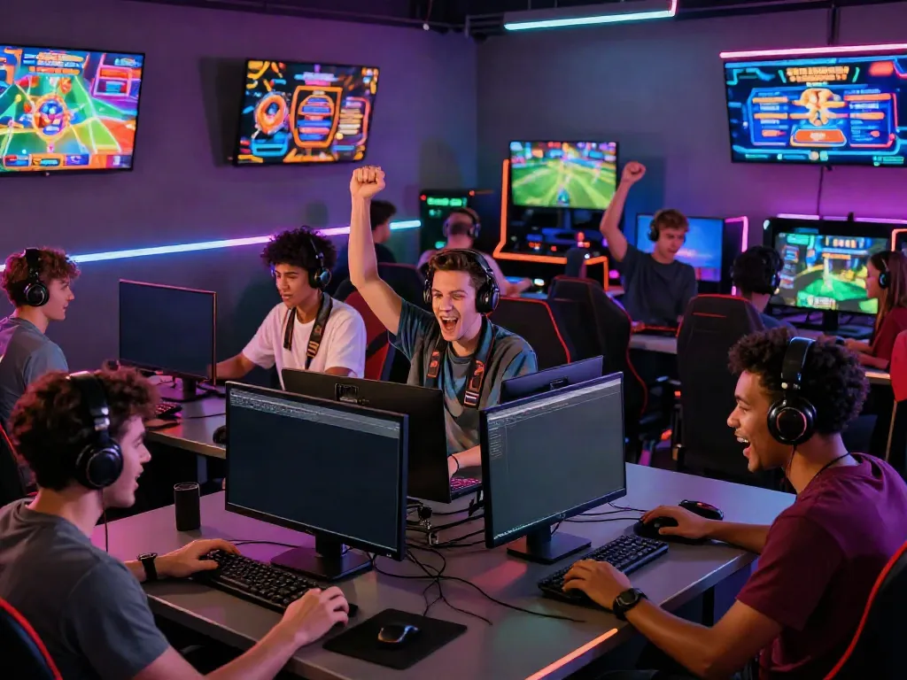 Engaged players at http://gem88-mobile.com enjoying vibrant online games in a lively, modern gaming environment.