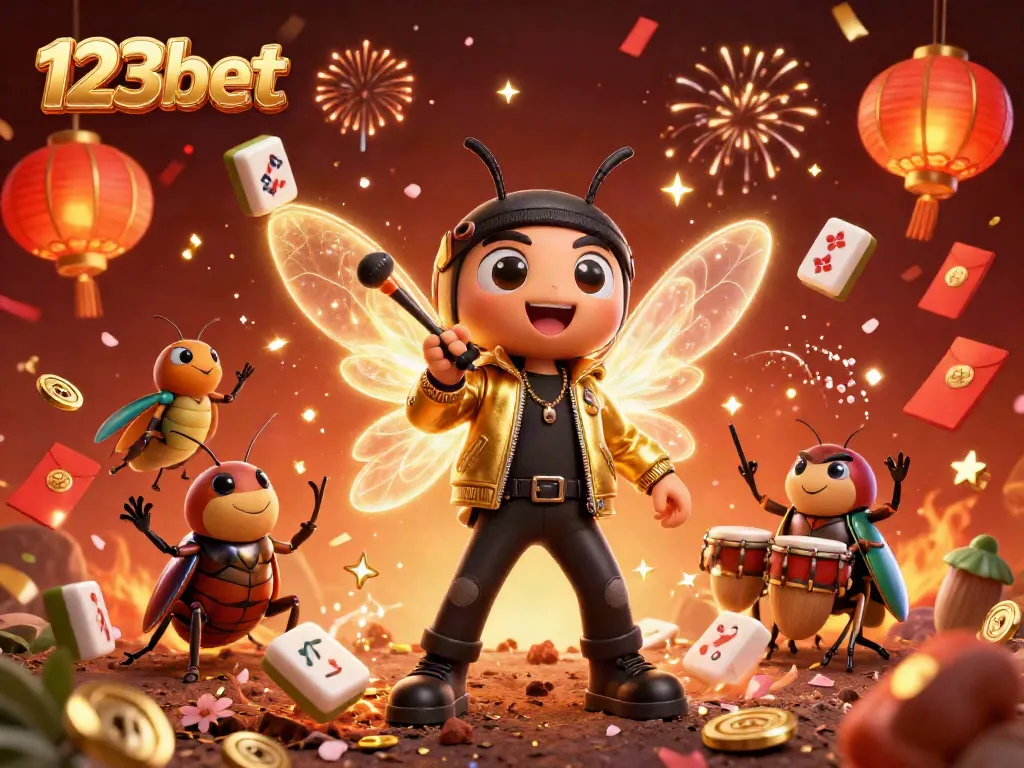 Experience 123bet's thrilling atmosphere with a vibrant rock star scene celebrating casino games.