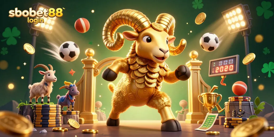 Bet with sbobet88 login in a vibrant 3D illustration showcasing sports betting excitement and dynamic elements.