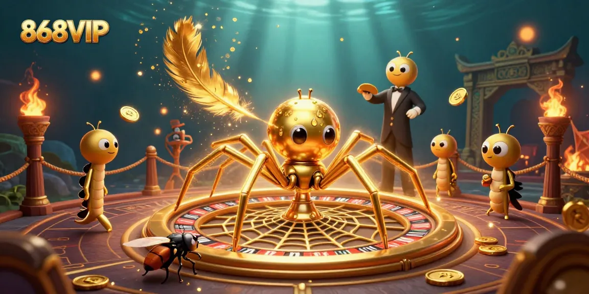 Experience the thrill of 868VIP with a golden spider and croupier in a dynamic betting scene