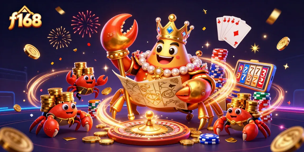 Experience the thrill of f168 with a lively 3D casino scene featuring golden treasures and vibrant gaming elements.